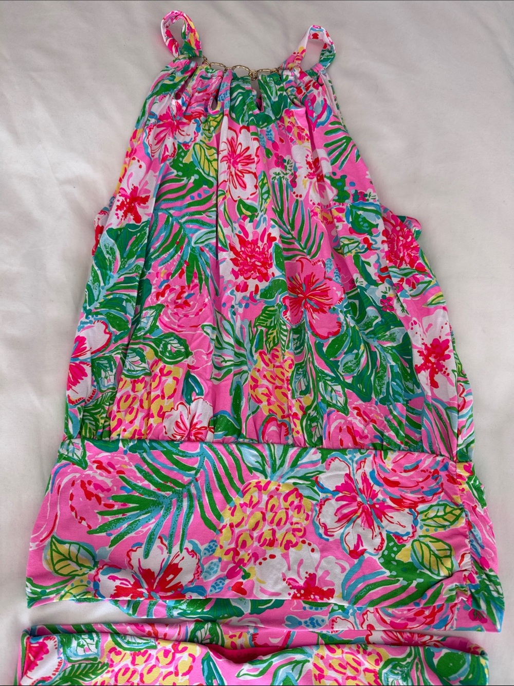 Lilly Pulitzer Pink Green Tropical Floral Halter Skirt Set
